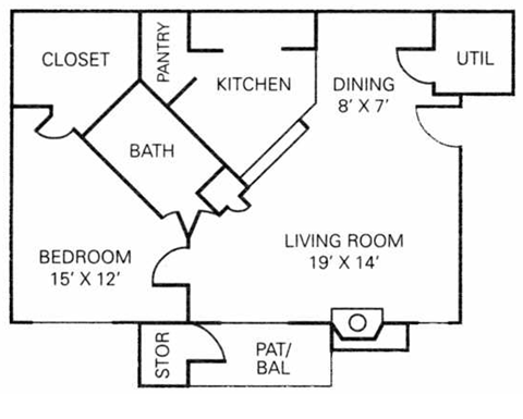 Floor Plan - 1BR - 1BA - 760